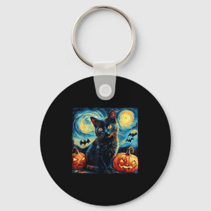 Halloween Van Gogh Sternennacht schwarze Katze Kür Schlüsselanhänger