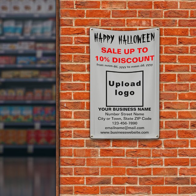 Halloween-Verkauf auf grauem Banner (Attract more customers this holiday. Business Halloween sale on gray banner.)