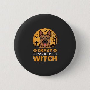Halloween Verrücktes Deutsches Schäferhund Hexen D Button