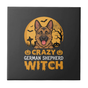 Halloween Verrücktes Deutsches Schäferhund Hexen D Fliese