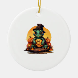 Halloween-Verzauberungsschildkröte mit Hut im Herb Keramik Ornament