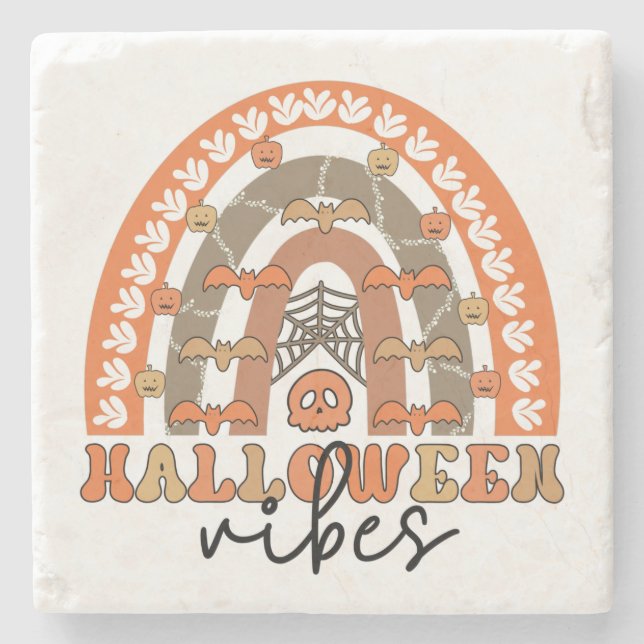 Halloween Vibes Boho Rainbow Fall Halloween Steinuntersetzer (Vorderseite)