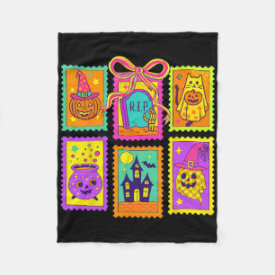 Halloween Vibes Briefmarke Coquette Bow Pumpkin He Fleecedecke