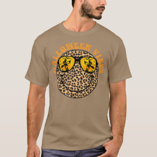 Halloween Vibes Happy Halloween Leopard Smily Face T-Shirt