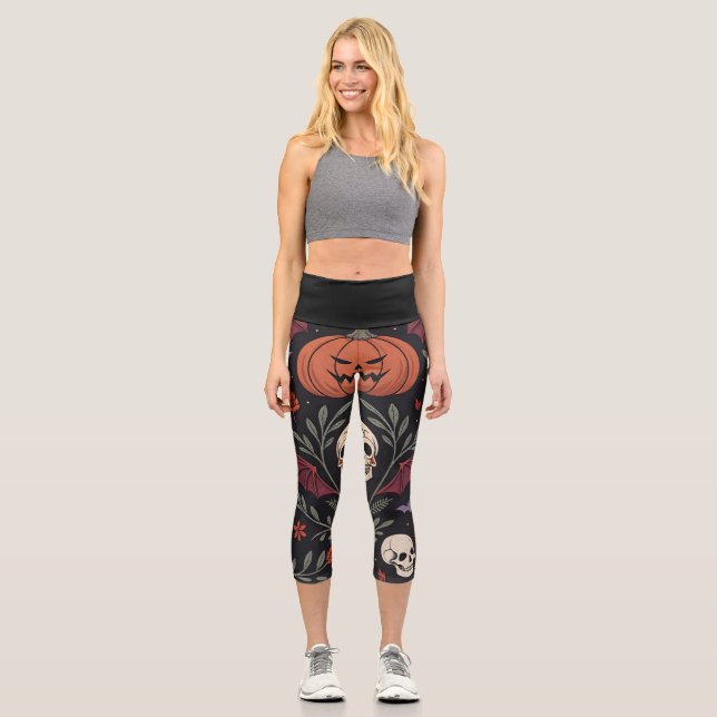 Halloween Vibes Pattern Capri Leggings (Vorderseite)