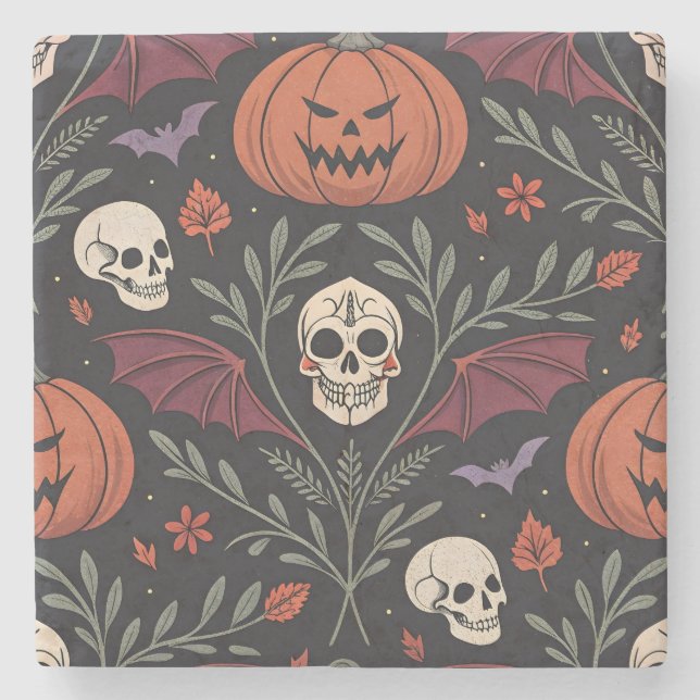 Halloween Vibes Pattern Steinuntersetzer (Vorderseite)