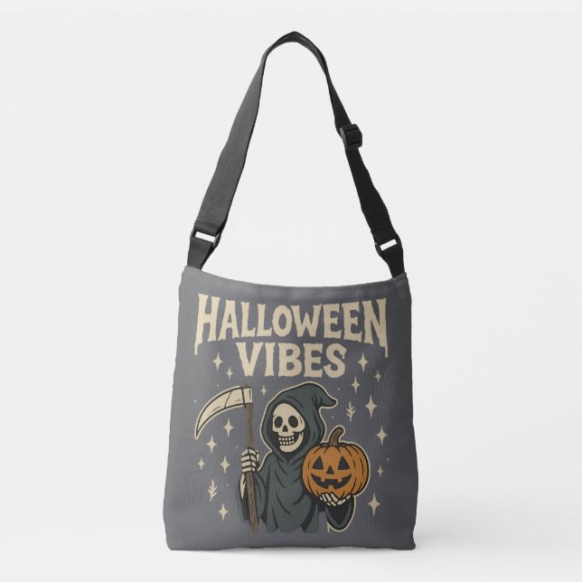 Halloween Vibes Sensenmann - Grau Tragetaschen Mit Langen Trägern (Vorderseite)