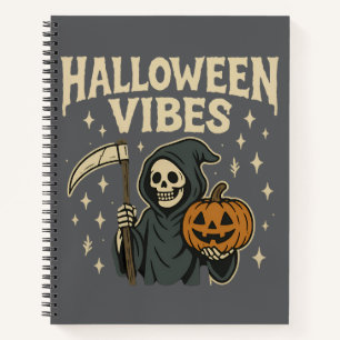 Halloween Vibes Sensenmann - Graues SpiralNotebook Notizbuch