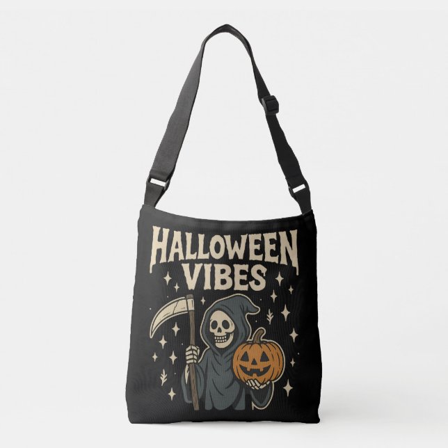 Halloween Vibes Sensenmann - Schwarz Tragetaschen Mit Langen Trägern (Vorderseite)