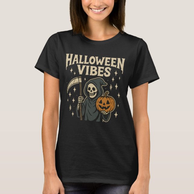 Halloween Vibes Sensenmann T-Shirt (Vorderseite)