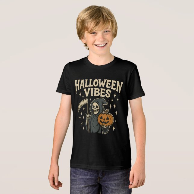 Halloween Vibes Sensenmann Tri-Blend Shirt (Vorderseite voll)