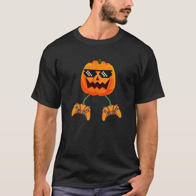 Halloween Video Game Controller With Pumpkin Face  T-Shirt (Vorderseite)