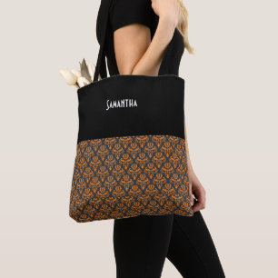 Halloween Viktorianisch Damask Black Orange Name Tasche