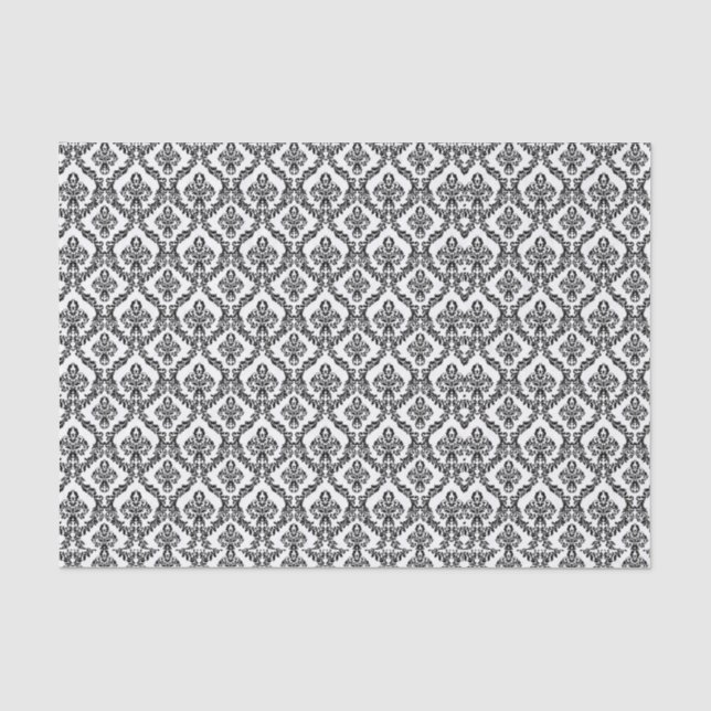 Halloween Viktorianisch Damask Brocade Black on Wh Seidenpapier (Vorderseite)