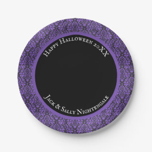 Halloween viktorianischer lila und schwarzer Broka Pappteller