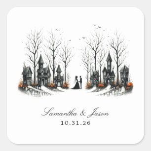 Halloween Village Wedding Quadratischer Aufkleber