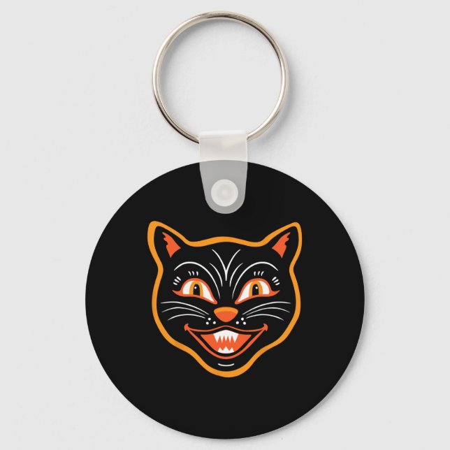 Halloween Vintag Black Cat Schlüsselanhänger (Vorderseite)