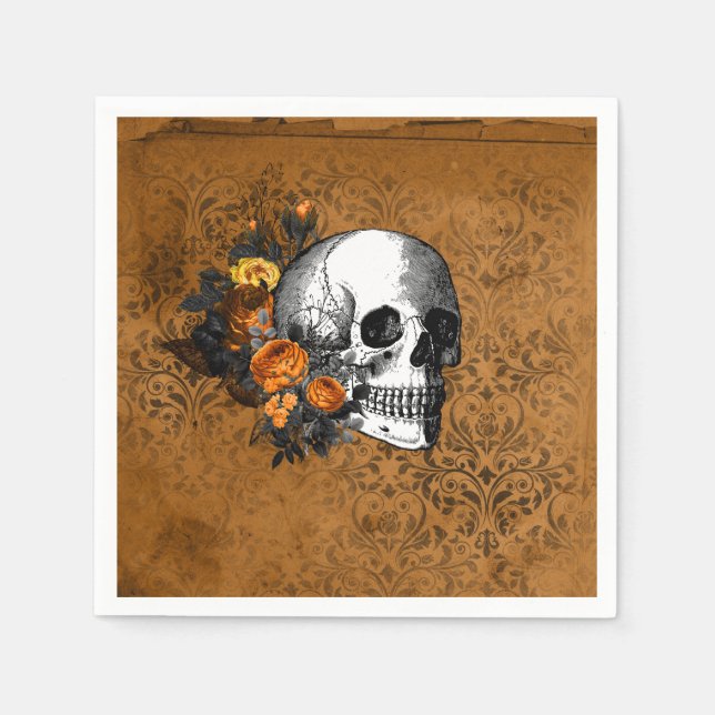 Halloween Vintag Goth Skull Blume Party Napkins Serviette (Vorderseite)