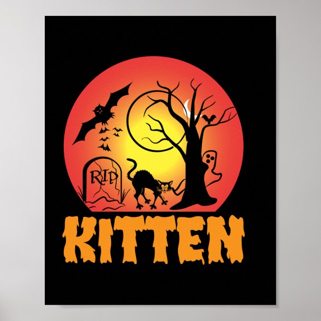 Halloween Vintag Kitten Geburtstag Poster (Vorne)
