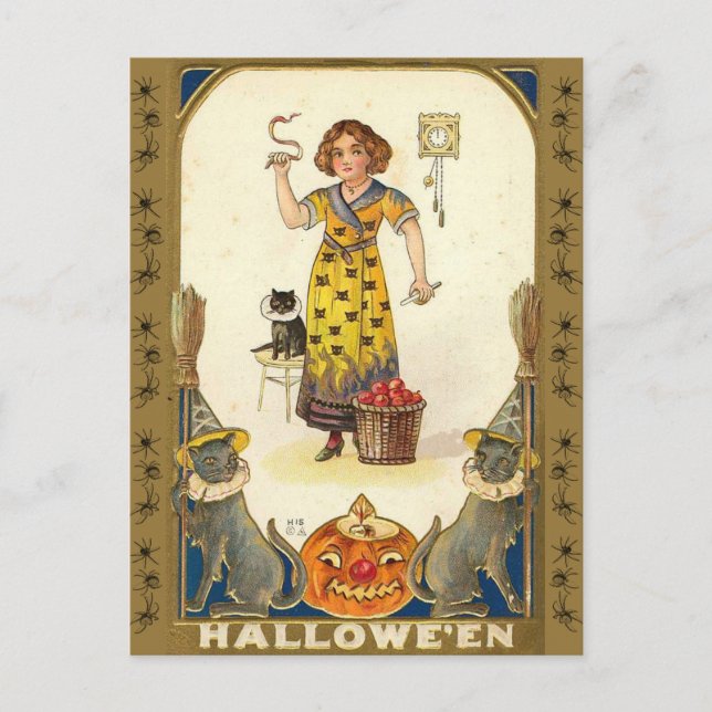 Halloween Vintag Snake Priestess Postkarte (Vorderseite)
