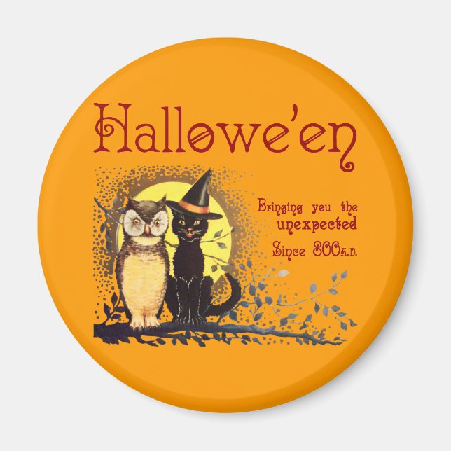 Halloween vintage chat et hibou aimant (Devant)