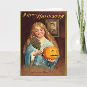 Halloween-Vintage-Dame mit Spiegel Karte