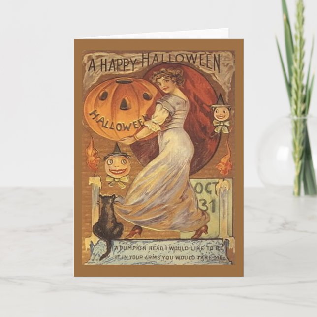 Halloween Vintage Frau und Jack o' Lantern Karte (Vorderseite)