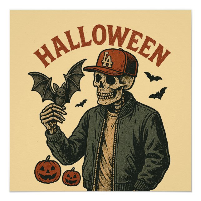 Halloween Vintage - Gruseliger Skelett  Poster (Vorderseite)