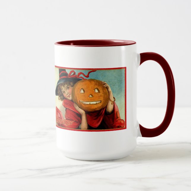 Halloween Vintage Image Young Girl and Pumpking Tasse (Rechts)