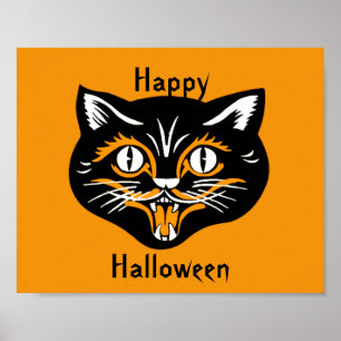 Halloween Vintage Katzen Gesicht Poster