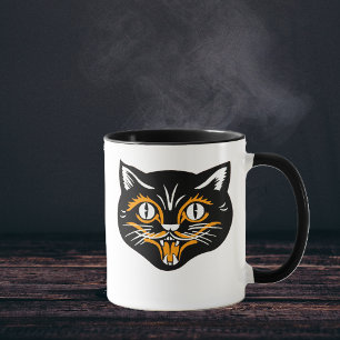 Halloween Vintage Katzen Gesicht Tasse