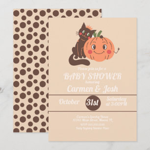 Halloween Vintage-Kürbis-Katze Retro-Baby-Party Einladung