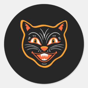 Halloween Vintage Schwarze Katze Runder Aufkleber