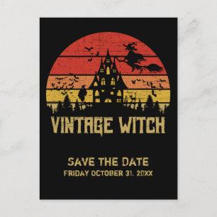 Halloween Vintager HexenRetro-Sonnenuntergang Ankündigungspostkarte