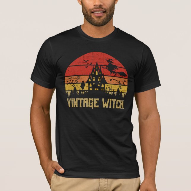 Halloween Vintager HexenRetro-Sonnenuntergang T-Shirt (Vorderseite)