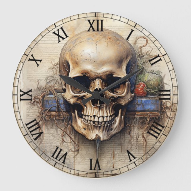 Halloween-Vintager Skull Große Wanduhr (Vorderseite)