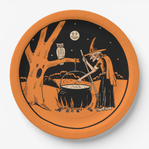 Halloween Vintages Design - Hexe im Wald Pappteller
