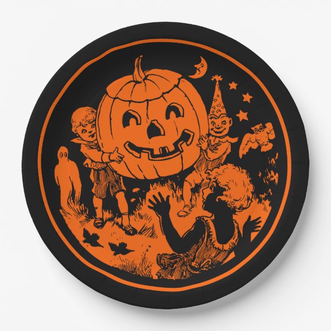 Halloween Vintages Design Pappteller (Vorderseite)