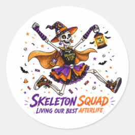 Halloween-VIP-Skelett-Truppe Grafik Runder Aufkleber