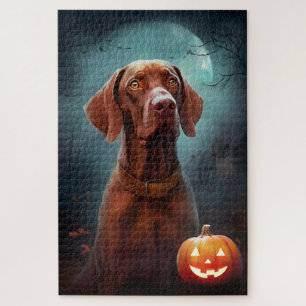 Halloween Vizsla mit Kürbissen Gruselig