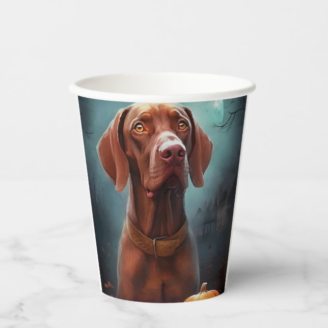 Halloween Vizsla mit Pumpkins Beängstigend Pappbecher (Vorderseite)
