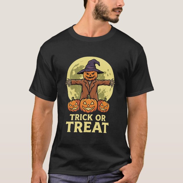 Halloween-Vogelscheuche-Kürbis-Süßes-oder-Saures-D T-Shirt (Vorderseite)