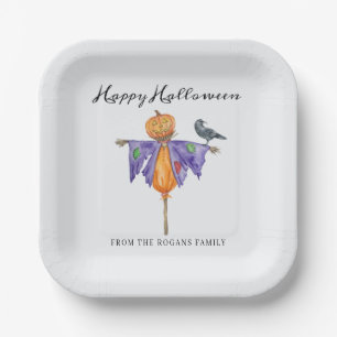Halloween-Vogelscheuche mit Kürbis Pappteller