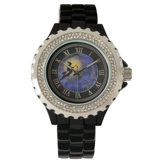 Halloween Vollmond und Hexe Armbanduhr (Vorderseite)