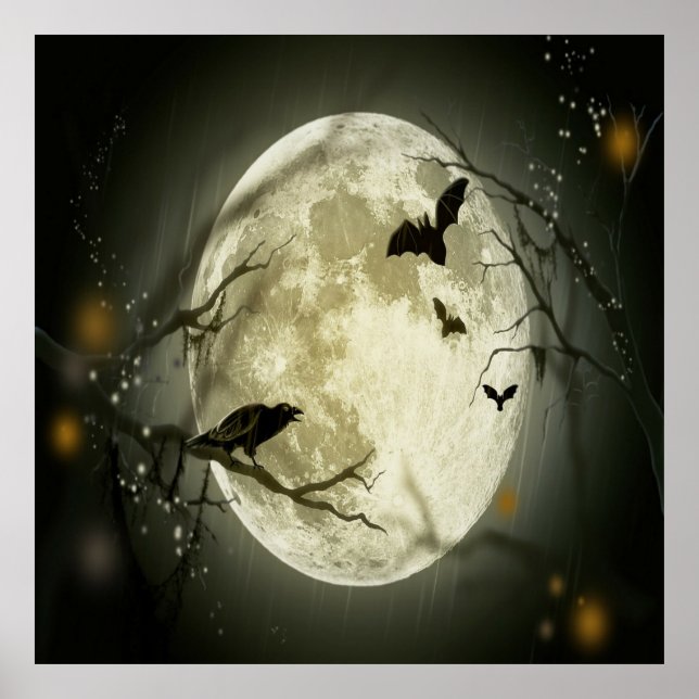 Halloween-Wald, Fledermäuse, Landschaft Poster (Vorne)