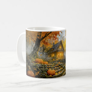 Halloween-Waldhäuschen mit Kürbissen, Steinweg Kaffeetasse