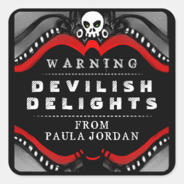 Halloween-Warnschild - Schwarz-Weiß-Leckerei Quadratischer Aufkleber