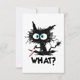 Halloween Was-Funny Black Cat mit Knife Long Sl Dankeskarte