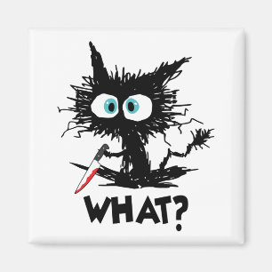 Halloween Was-Funny Black Cat mit Knife Long Sl Magnet