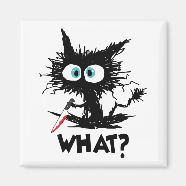 Halloween Was-Funny Black Cat mit Knife Long Sl Magnet (Vorne)
